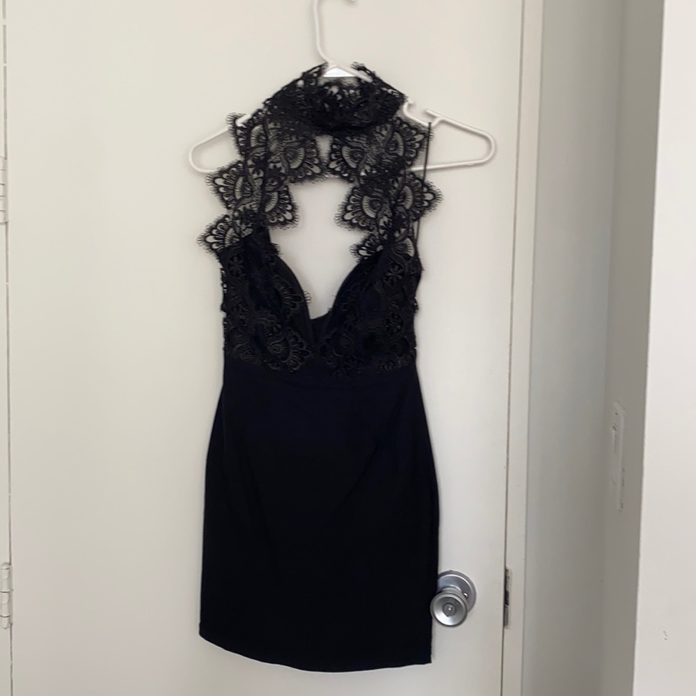 Black mini halters neck dress